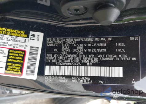 2021 Toyota Highlander Xle из США, поврежденный, VIN 5TDGZRBHXMS524495